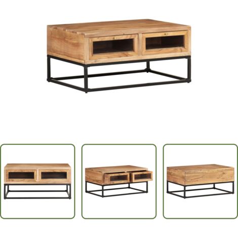 vidaXL Acacia -  Mesa de centro de madera maciza de acacia 90x60x40 cm