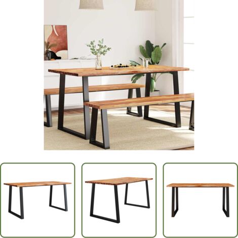 vidaXL Acacia -  Mesa de comedor con borde vivo madera maciza acacia 160x80x75cm