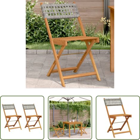 vidaXL Acacia -  Sillas de bistró 2 uds madera maciza de acacia ratán PE gris