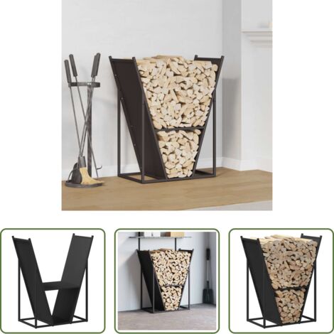 vidaXL Acciaio laminato a freddo -  Rastrelliera per Legna da Ardere Nera 69,5x35x81 cm