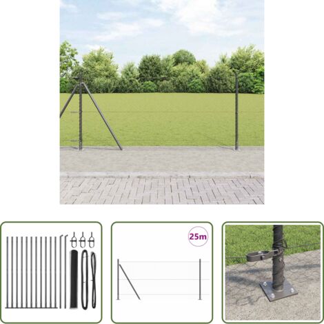 vidaXL Acciaio -  Palo della recinzione Grigio 25 x 0,8 m (reticolo da 25 mm)