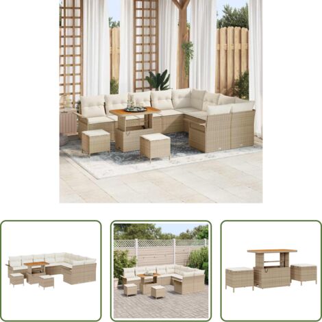 vidaXL Acciaio -  Set Divano da Giardino con cuscino 12 pcs Beige e Crema