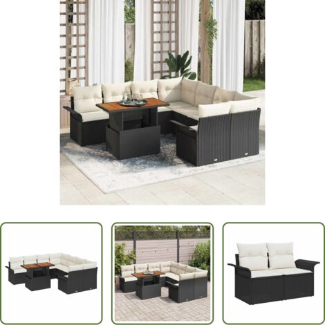 vidaXL Acciaio verniciato -  Set Divano da Giardino con cuscino Nero e crema