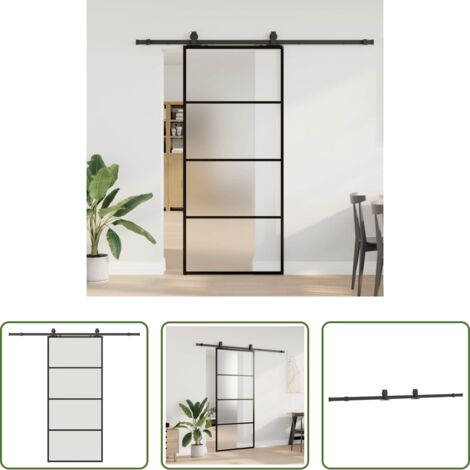 vidaXL Acero con recubrimiento en polvo -  Puerta corredera con set herrajes negro 90x205 cm vidrio ESG