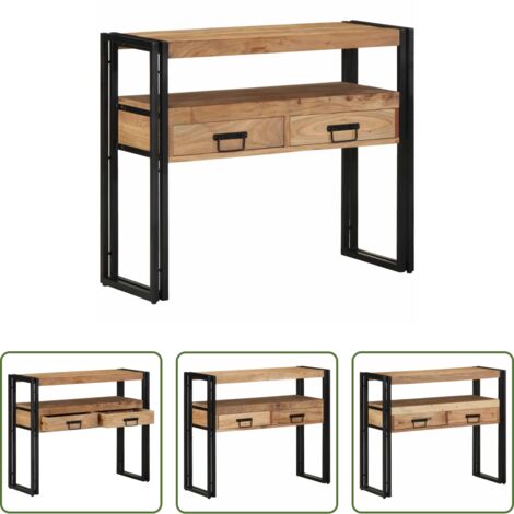 vidaXL Acero -  Mesa Consola Marrón 90 x 33 x 75 cm Madera de Acacia Sólida