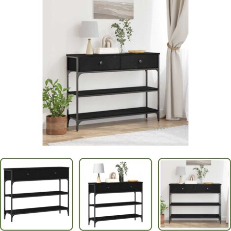 vidaXL Acero -  Mesa Consola Roble Negro 72.5 x 25 x 75 cm Madera de ingeniería