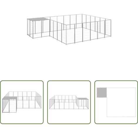 vidaXL Acero -  Perrera plateada 12,1 m² acero