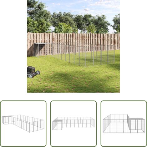 vidaXL Acero -  Perrera plateada 13,31 m² acero