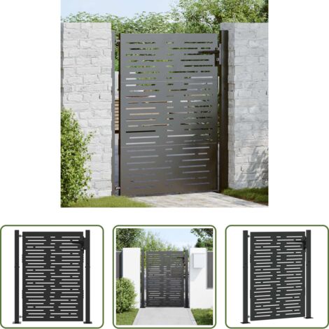 vidaXL Acero recubierto en polvo -  Puerta de jardín con cerradura Negro 110 x 130 cm