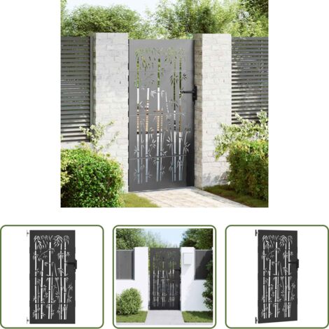 vidaXL Acero recubierto en polvo -  Puerta de jardín con cerradura Negro 85 x 200 cm
