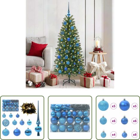 vidaXL Adornos navideños - Juego de Esferas de Navidad con 150 LED 61 pcs Azul Plástico