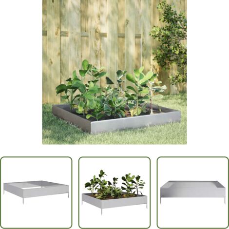vidaXL Aiuola in acciaio zincato -  Fioriera Rialzata da Giardino 100x100x26 cm in Acciaio Zincato
