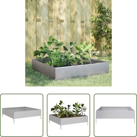 vidaXL Aiuola in acciaio zincato -  Fioriera Rialzata da Giardino 100x100x33,5cm in Acciaio Zincato