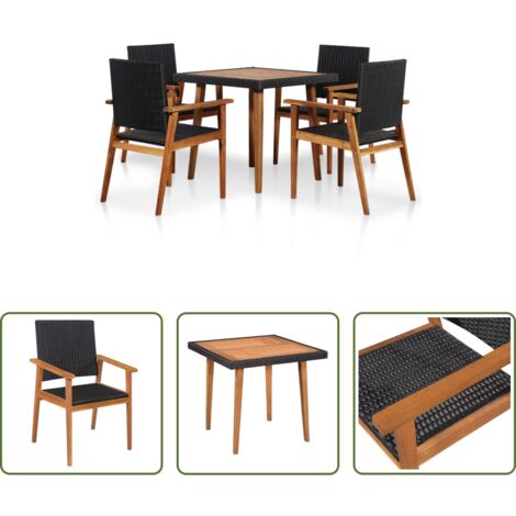 vidaXL Akazienholz -  5-tlg. Garten-Essgruppe Poly Rattan Schwarz und Braun