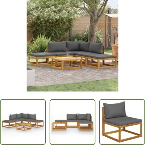 vidaXL Akazienholz -  6-tlg. Garten-Lounge-Set mit Auflagen Massivholz Akazie