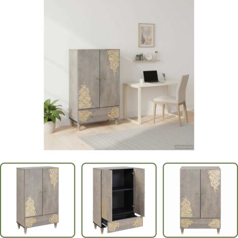 vidaXL Alacena dorada -  Aparador alto con cajón Gris y dorado 60 x 33 x 100 cm