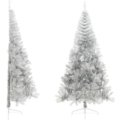 vidaXL Albero di Natale a Metà con Supporto Argento 210 cm PET