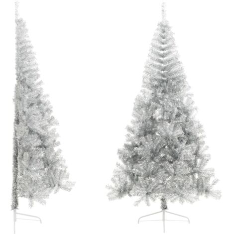 vidaXL Albero di Natale a Metà con Supporto Argento 240 cm PET