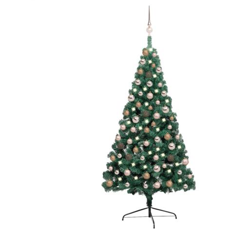 vidaXL Albero di Natale a Metà Preilluminato con Palline Verde