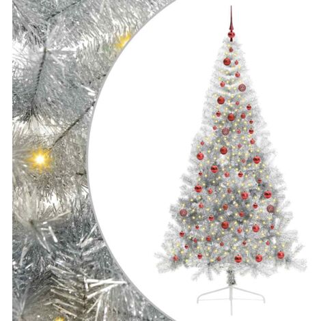 vidaXL Albero di Natale artificiale con luci integrate Argento 210 cm