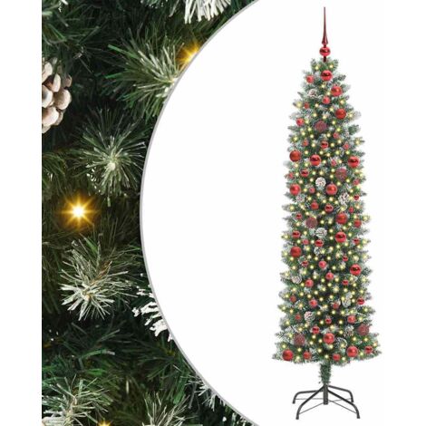 vidaXL Albero di Natale Artificiale Sottile Verde e bianco 180 cm