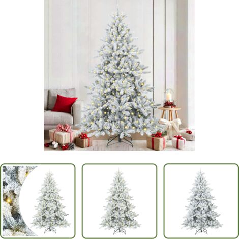 vidaXL Albero di Natale con luci a corda -  Albero di Natale Artificiale con Rami Pieghevoli Bianco 210 cm