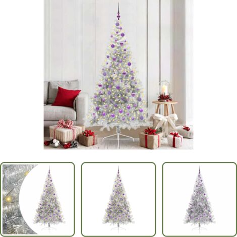 vidaXL Albero di Natale con luci -  Albero di Natale artificiale con luci integrate Argento 210 cm