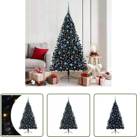vidaXL Albero di Natale con Luci -  Albero di Natale artificiale con luci integrate Nero 180 cm PVC