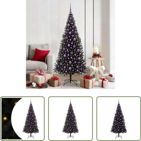 vidaXL Albero di Natale con luci -  Albero di Natale con 300 LED con supporto Nero 180 cm PVC