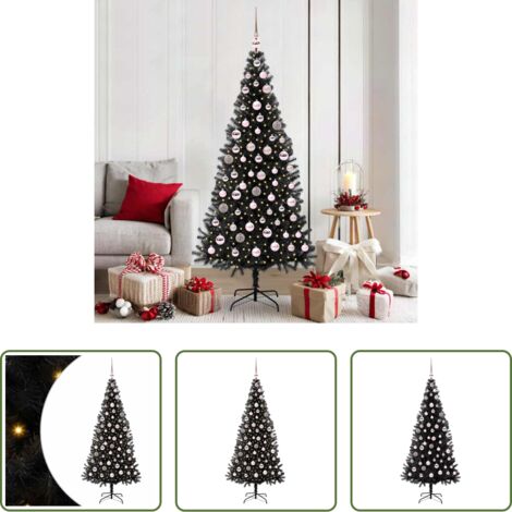 vidaXL Albero di Natale con luci -  Albero di Natale con 300 LED con supporto Nero 180 cm PVC