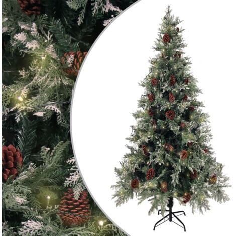 vidaXL Albero di Natale con Luci e Pigne Verde e Bianco 225cm PVC e PE