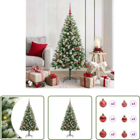 vidaXL Albero di Natale con luci LED -  Albero di Natale artificiale a cerniera con neve fioccata