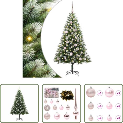 vidaXL Albero di Natale con luci LED -  Albero di Natale artificiale a cerniera con neve fioccata