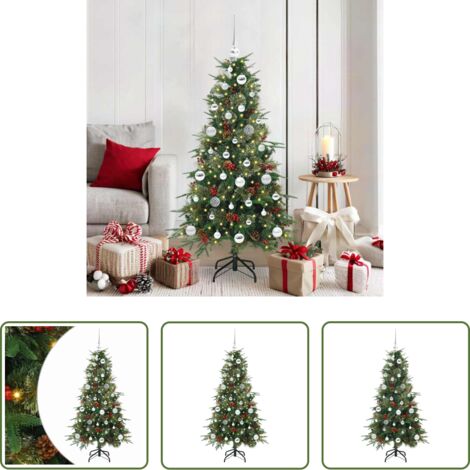 vidaXL Albero di Natale con Luci LED -  Albero di Natale Artificiale con Rami Pieghevoli Verde 150 cm