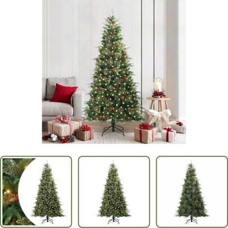 vidaXL Albero di Natale con Luci LED -  Albero di Natale Artificiale con Rami Pieghevoli Verde 210 cm