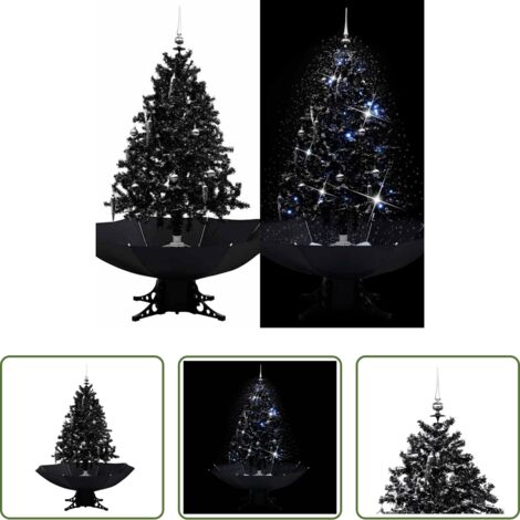vidaXL Albero di Natale con neve artificiale -  Albero di Natale con Nevicata e Base ad Ombrello Nero 140cm PVC