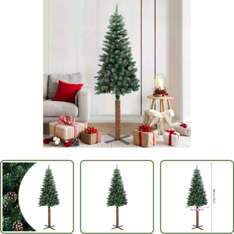 vidaXL Albero di Natale in Legno -  Albero di Natale Sottile con Legno Vero e Neve Verde 180 cm