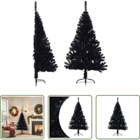 vidaXL Albero di Natale in PVC -  Albero di Natale Artificiale a Metà con Base Nero 150 cm PVC