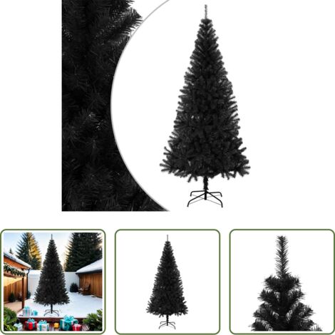 vidaXL Albero di Natale in PVC -  Albero di Natale Artificiale Sottile con Base Nero 210 cm PVC