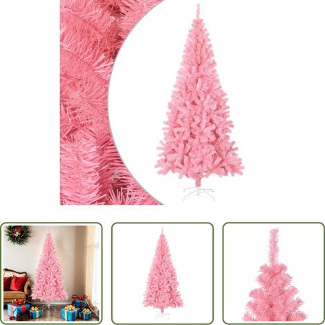 vidaXL Albero di natale in PVC -  Albero di Natale Artificiale Sottile con Base Rosa 180 cm PVC