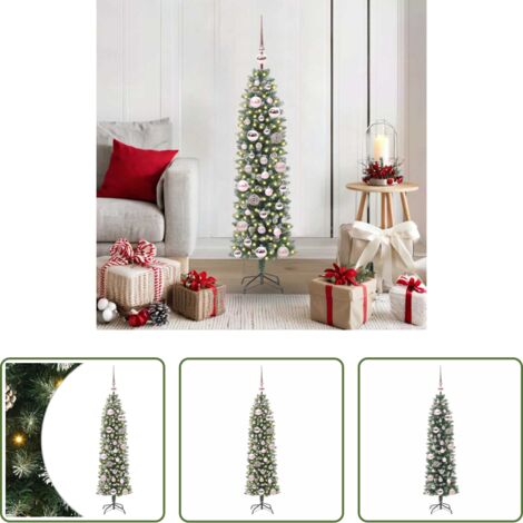 vidaXL Albero di Natale in PVC -  Albero di Natale Artificiale Sottile Verde e Bianco 120 cm