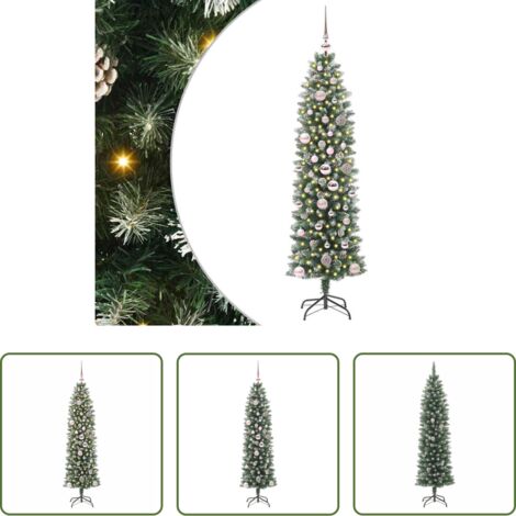 vidaXL Albero di Natale in PVC -  Albero di Natale Artificiale Sottile Verde e Bianco 150 cm