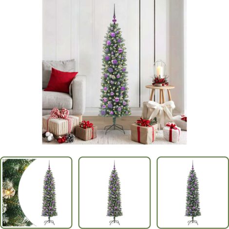 vidaXL Albero di Natale in PVC -  Albero di Natale Artificiale Sottile Verde e Bianco 150 cm