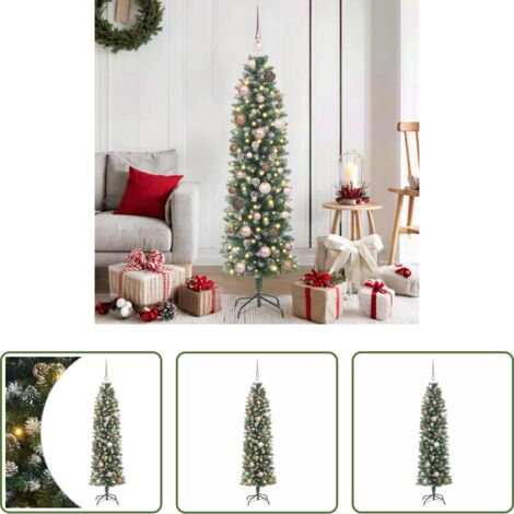vidaXL Albero di Natale in PVC -  Albero di Natale Artificiale Sottile Verde e Bianco 150 cm