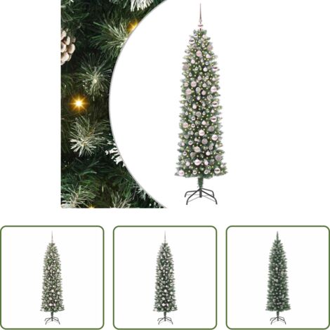 vidaXL Albero di Natale in PVC -  Albero di Natale Artificiale Sottile Verde e Bianco 180 cm