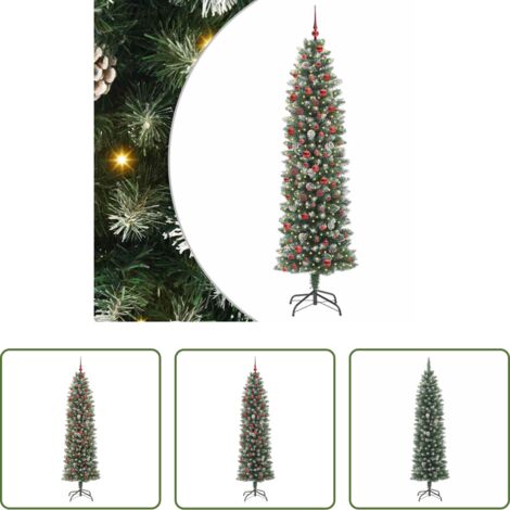 vidaXL Albero di Natale in PVC -  Albero di Natale Artificiale Sottile Verde e Bianco 210 cm