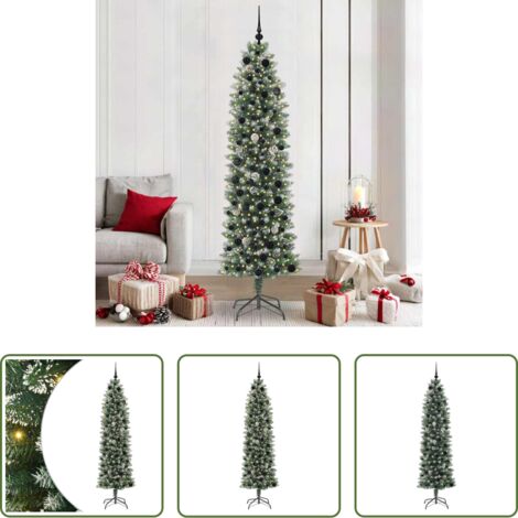 vidaXL Albero di Natale in PVC -  Albero di Natale Artificiale Sottile Verde e Bianco 210 cm