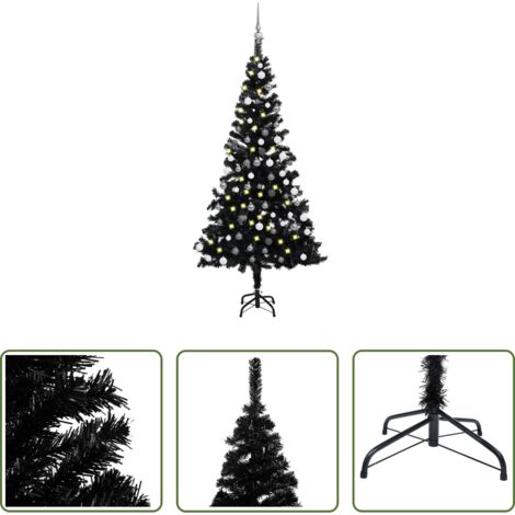 vidaXL Albero di Natale nero -  Albero di Natale Preilluminato con Palline Nero 180 cm PVC