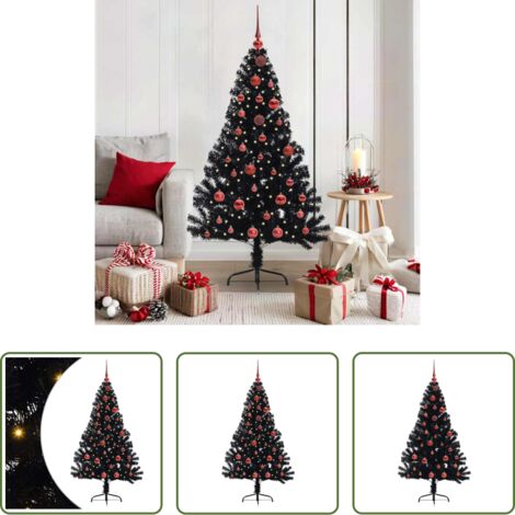 vidaXL Albero di Natale Pre-Lit -  Albero di Natale artificiale con luci integrate Nero 150 cm PVC