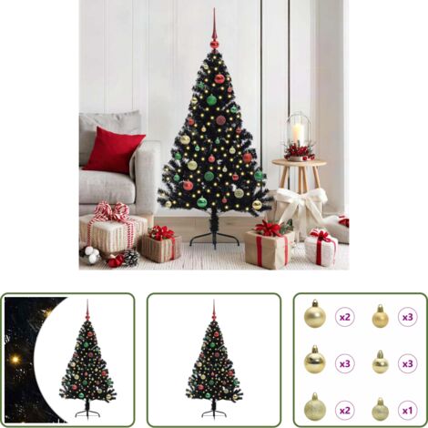 vidaXL Albero di Natale Pre-Lit -  Albero di Natale artificiale con luci integrate Nero 150 cm PVC